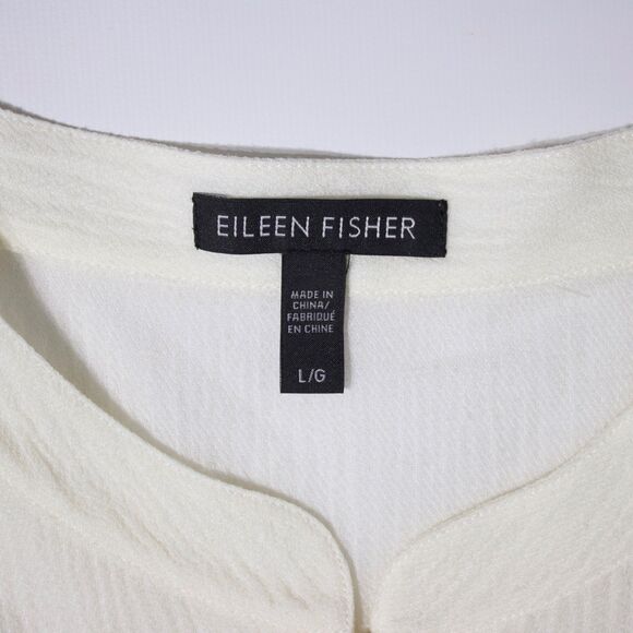 Eileen Fisher Ivory Wool Silk LS Button Tunic Crepe Shirt Dress Band Collar Boxy - Picture 5 of 9